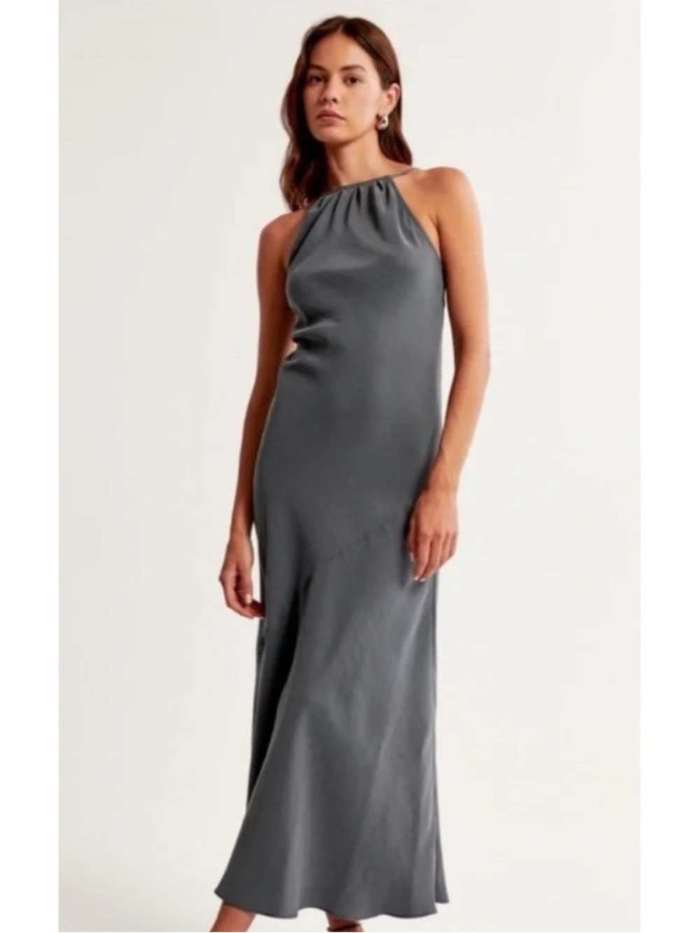 Abercrombie & Fitch Women’s Gray Halter Neck Bias Cut Maxi Dress Size Large